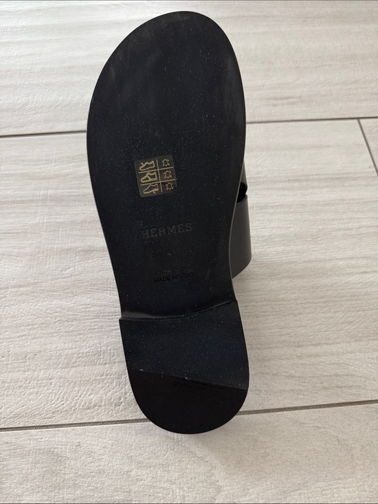 Hermes Black Leather Slide Sandals with Gold Logo Detail main image 2